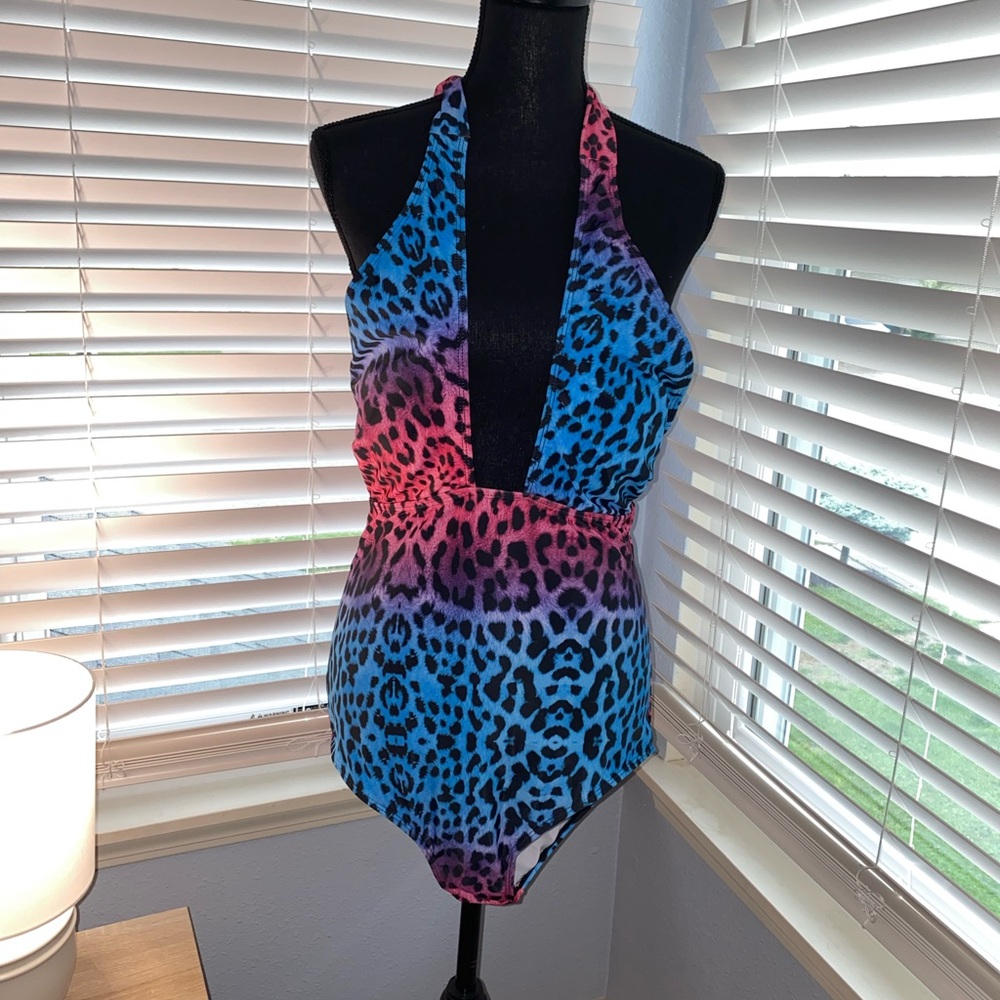 Halter Leopard Print One Piece Size 2X-3X